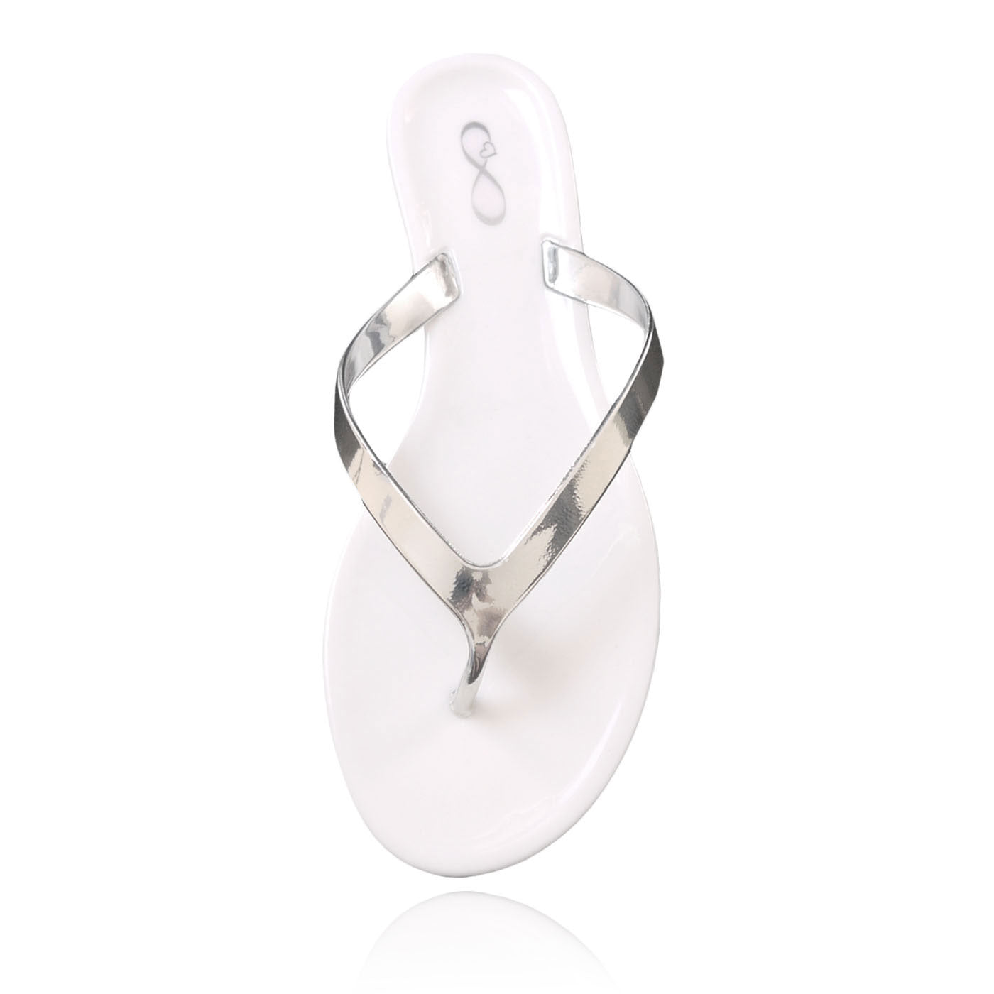 White and metallic silver jelly flip flop
