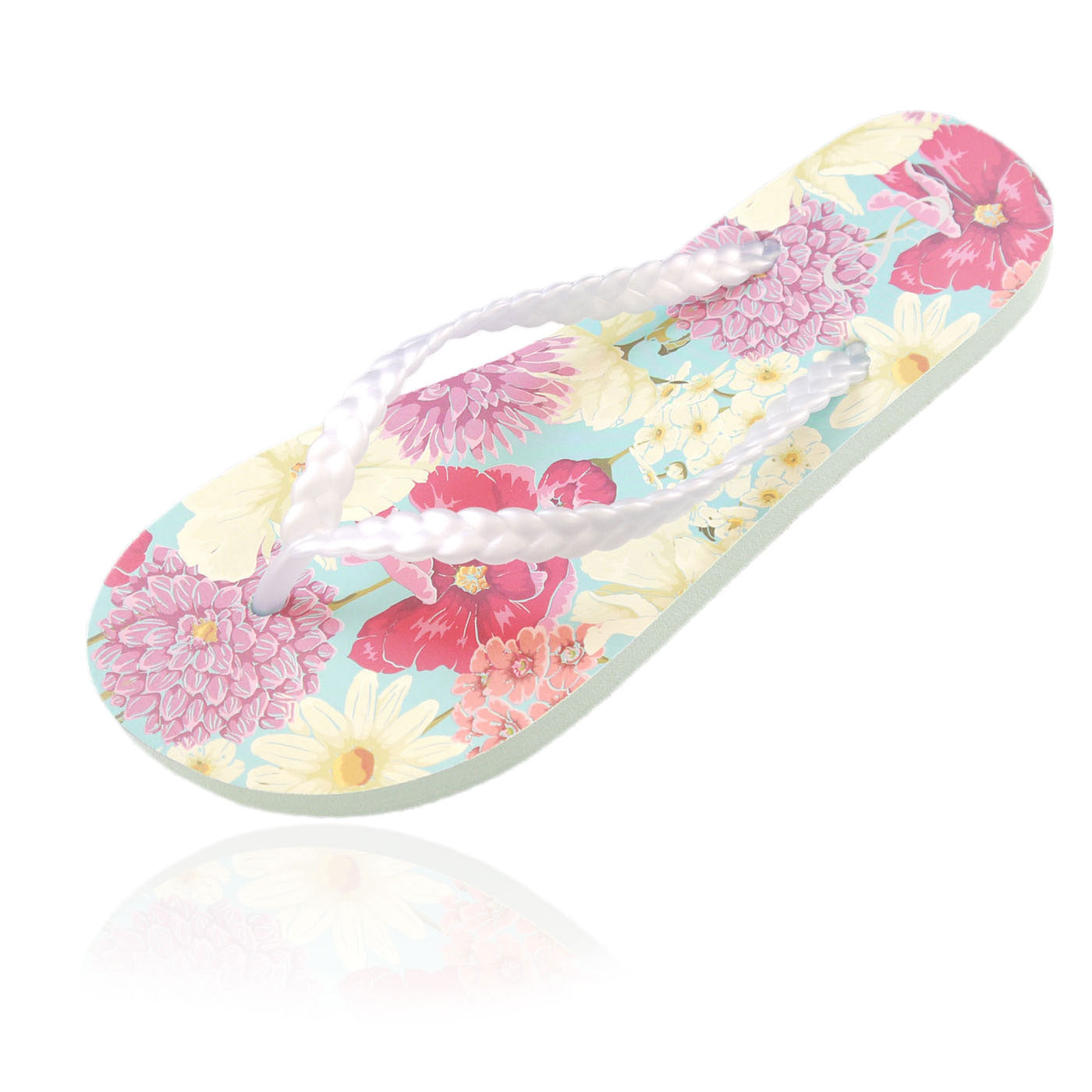 20 pairs of pastel flower flip flops in a personalized crate