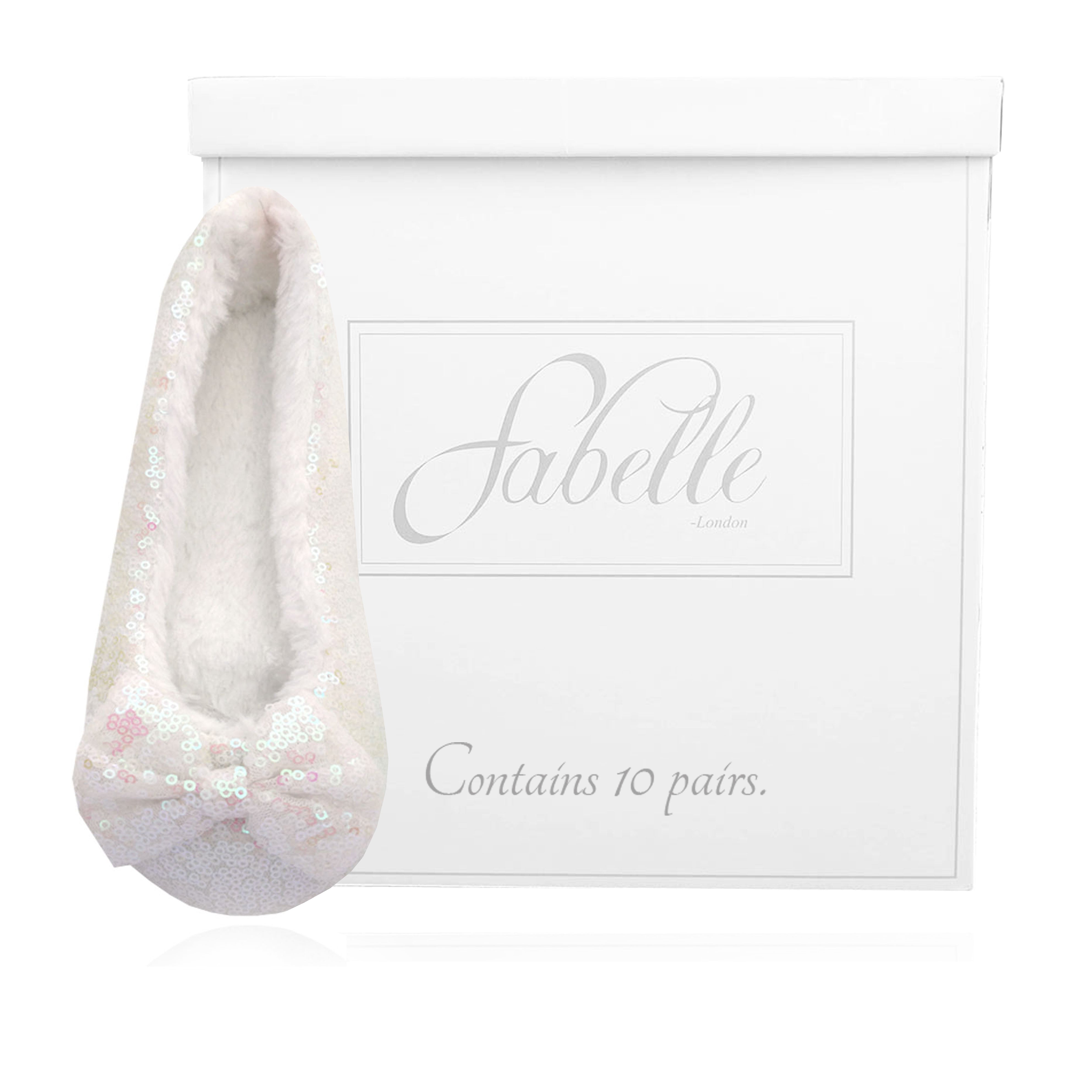 10 Pairs of luxury sequin slippers in a Party box