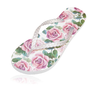 20 pairs of pink rose flip flops in a personalized crate