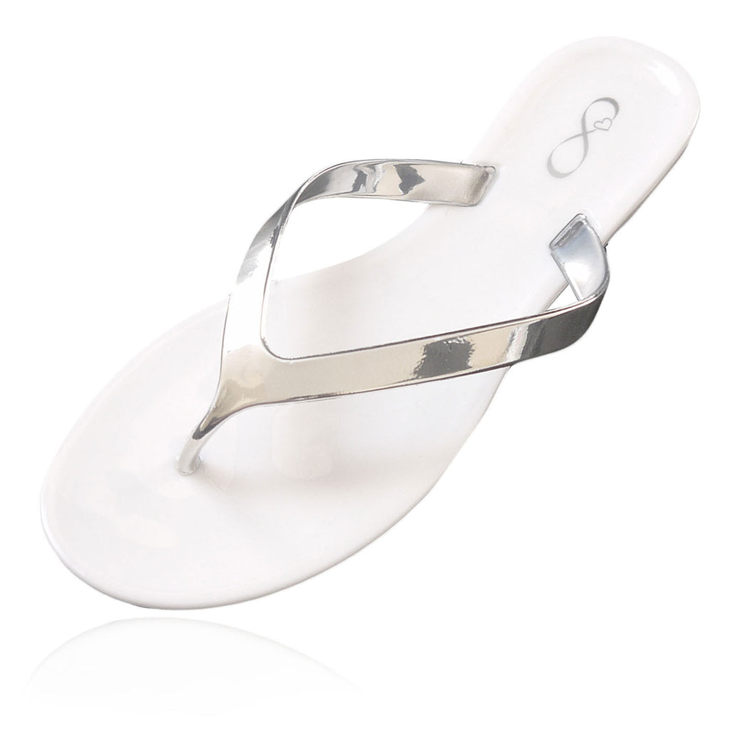 White and metallic silver jelly flip flop