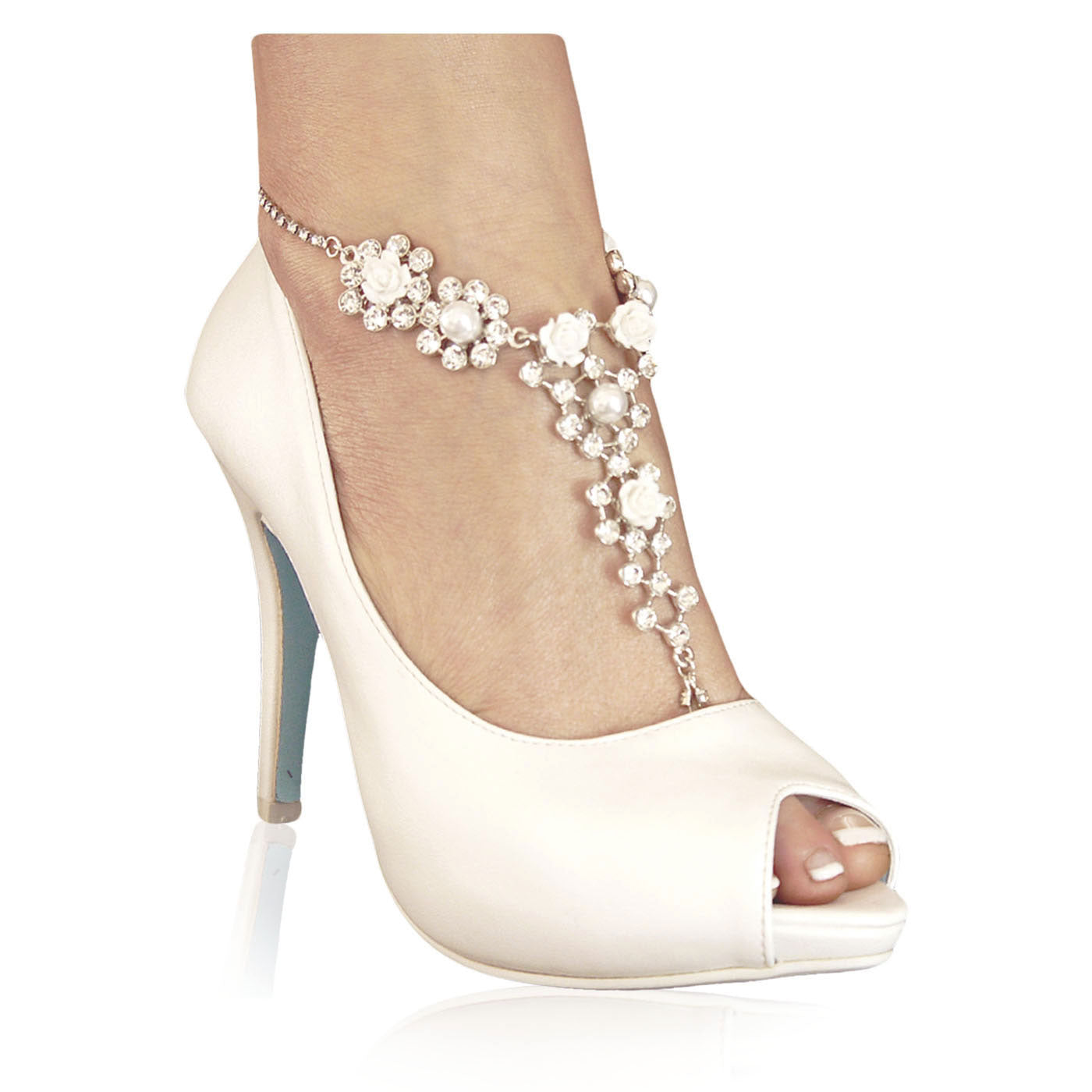 Rose and pearl barefoot sandal - Ivory