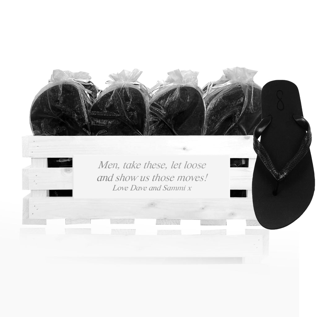 20 pairs of mens flip flops in a personalized crate