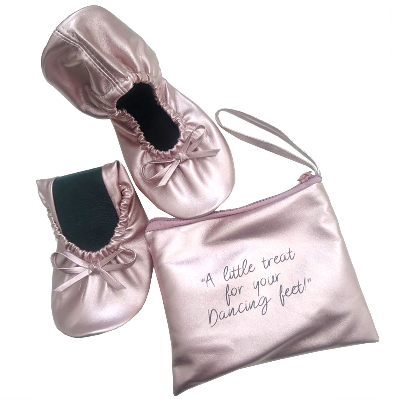 30 pairs of rose gold fold-up ballerinas in a personalized crate