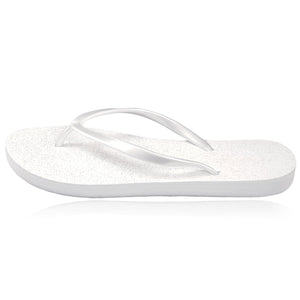 10 Pairs of white glitter flip-flops in a Party box