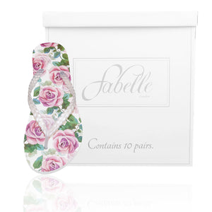 10 Pairs of rose print flip-flops in a Party box